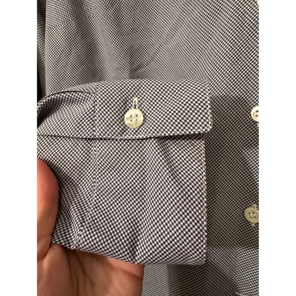 Faconnable Womens Navy White Gingham Check 100% Cotton Button Down Shirt Size M - Picture 3 of 6